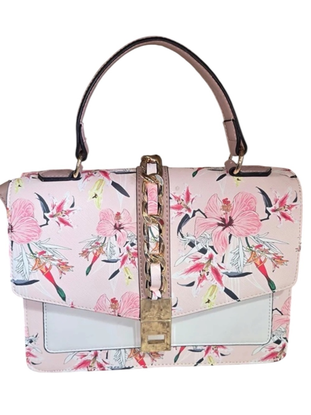 Aldo pink floral top handle/crossbody strap handbag 9x4x9